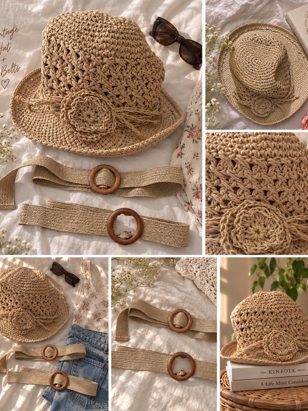 Boho Coastal Grandmother Woven Straw Sun Hat with Floral Accent - Beige